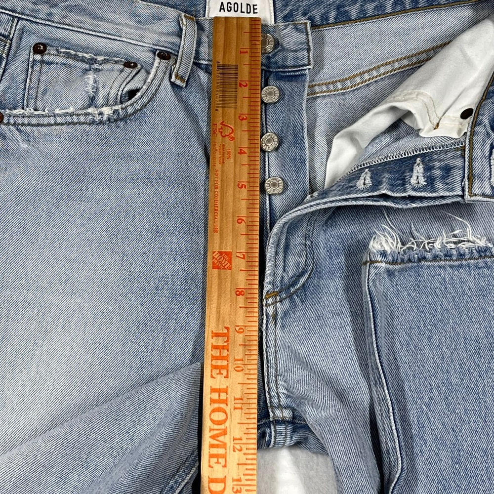 Agolde High Rise Crop Jeans 27 (Fits 28x26) Light Wash Distressed Button Fly - Picture 7 of 16